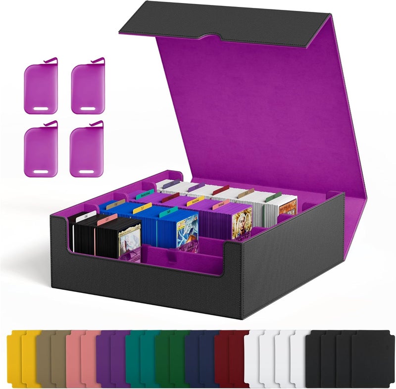 UAONO Card Storage Box for Trading Cards, 2400+ MTG Commander Deck Box With 24pcs Colorful Divider, Card Case Fits for Magic TCG PTCG Game Cards (Black&Purple) - Image 1