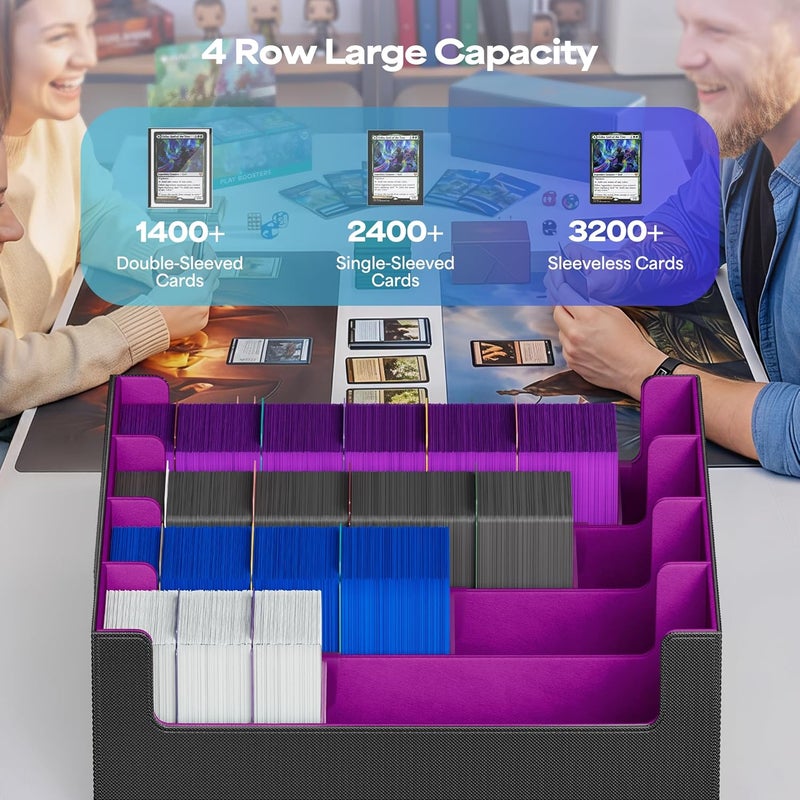UAONO Card Storage Box for Trading Cards, 2400+ MTG Commander Deck Box With 24pcs Colorful Divider, Card Case Fits for Magic TCG PTCG Game Cards (Black&Purple) - Image 3