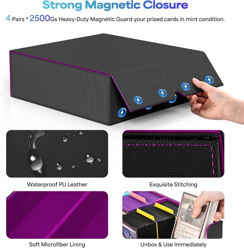 UAONO Card Storage Box for Trading Cards, 2400+ MTG Commander Deck Box With 24pcs Colorful Divider, Card Case Fits for Magic TCG PTCG Game Cards (Black&Purple) - Image 5