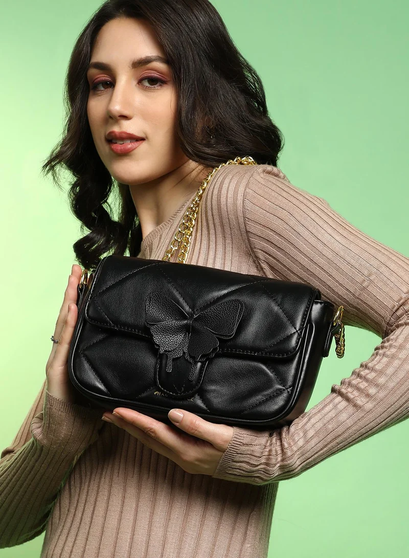 Haute Sauce The Quilted Butterfly Shoulder Bag - Midnight Black