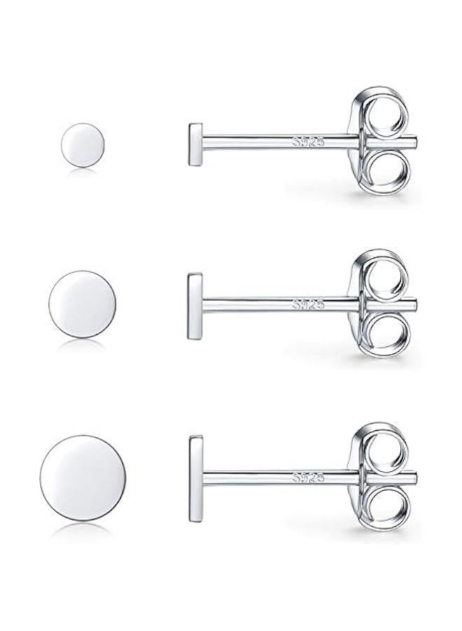 Arabest Sterling Silver Stud Earrings for Women Men, 3 Pairs Tiny Flat Dot Earrings Set | Small Round Disc Stud Earrings Dainty Cartilage Tragus Circle Triangle Earrings(Silver/Gold/Rose Gold)  - Image 1