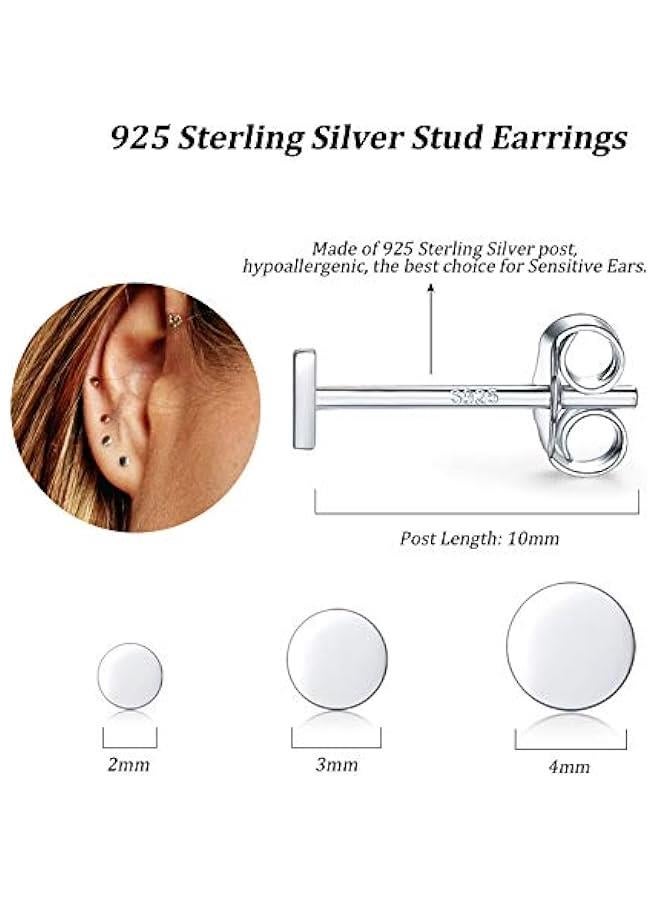 Arabest Sterling Silver Stud Earrings for Women Men, 3 Pairs Tiny Flat Dot Earrings Set | Small Round Disc Stud Earrings Dainty Cartilage Tragus Circle Triangle Earrings(Silver/Gold/Rose Gold)  - Image 2
