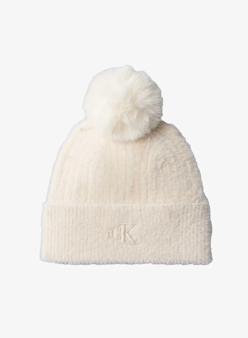 Monogram Embroidery Fluffy Pom Pom Beanie