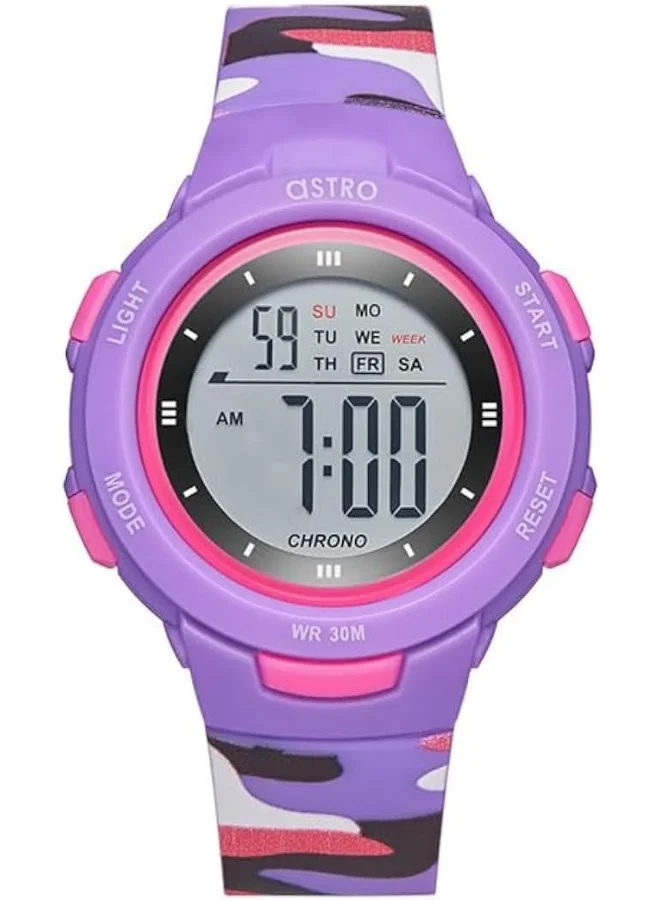 ASTRO Astro Kids Watch, Digital Display and Polyurethane Strap - A23915-PPVV, Purple Camo