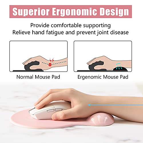 Hsurbtra Ergonomic Mouse Pad with Wrist Rest Support, Gel Mouse Pads with Non-Slip PU Base, Pain Relief Memory Foam Computer Mat, Cute Office Supplies Desk Decro Accessories, Pink - Image 2
