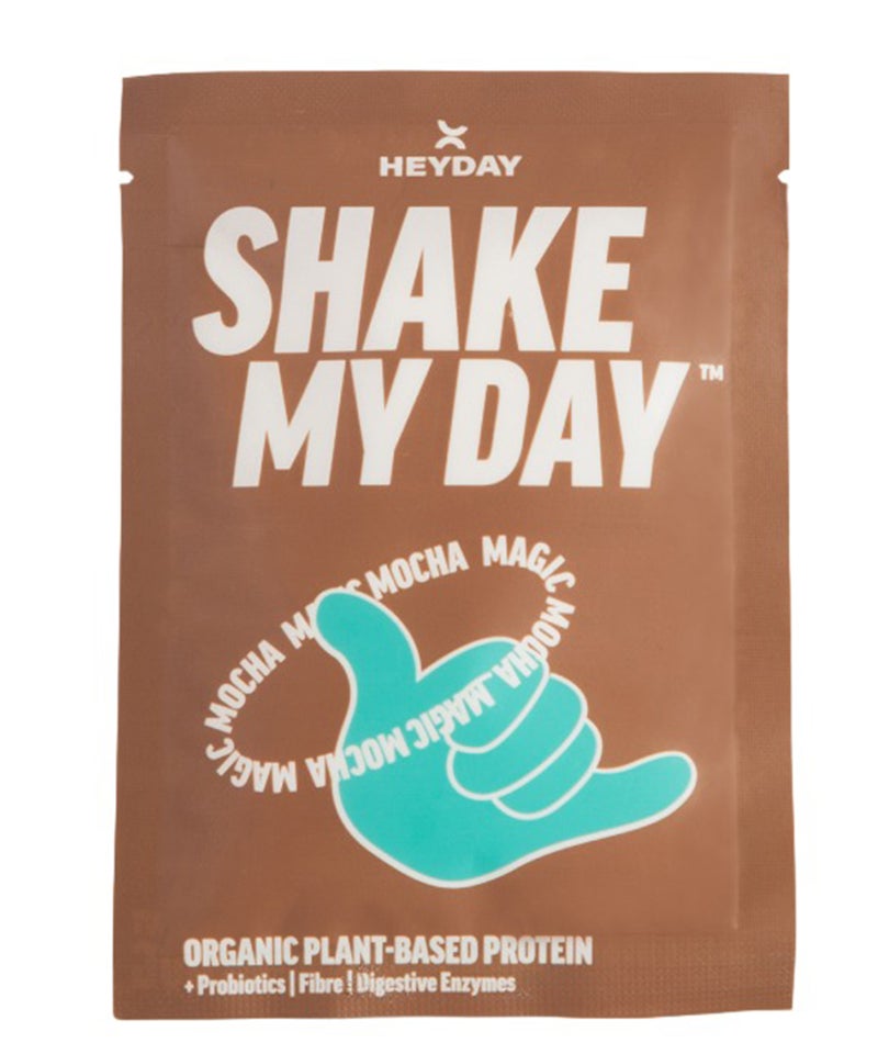 heyday Shake My Day Organic Plant-Based Protein Powder | Pea & Rice Protein | Muscle Support And Recovery & Weight Loss | Vegan, Non-GMO, Gluten-Free, Nut-Free, Soy-Free | Mocha Single Sachets - Image 1