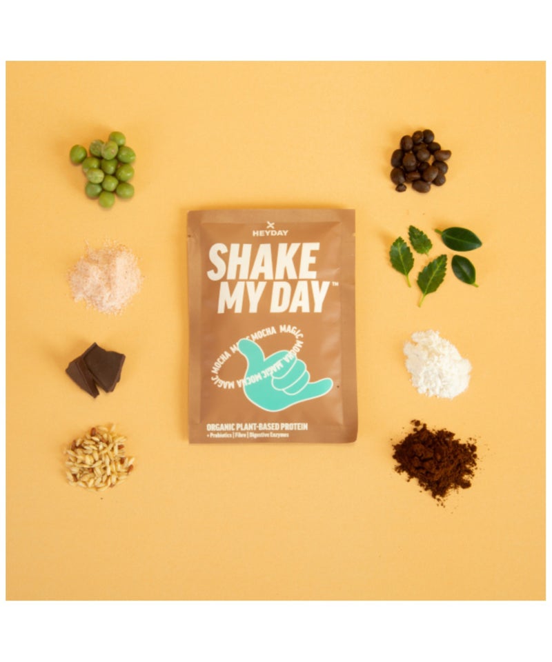heyday Shake My Day Organic Plant-Based Protein Powder | Pea & Rice Protein | Muscle Support And Recovery & Weight Loss | Vegan, Non-GMO, Gluten-Free, Nut-Free, Soy-Free | Mocha Single Sachets - Image 2