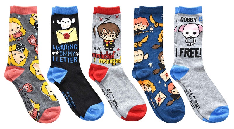 Harry Potter Dobby Luna Lovegood Hedwig Juniors/Ladies 5 Pack Crew Socks Size 4-10 - Image 1