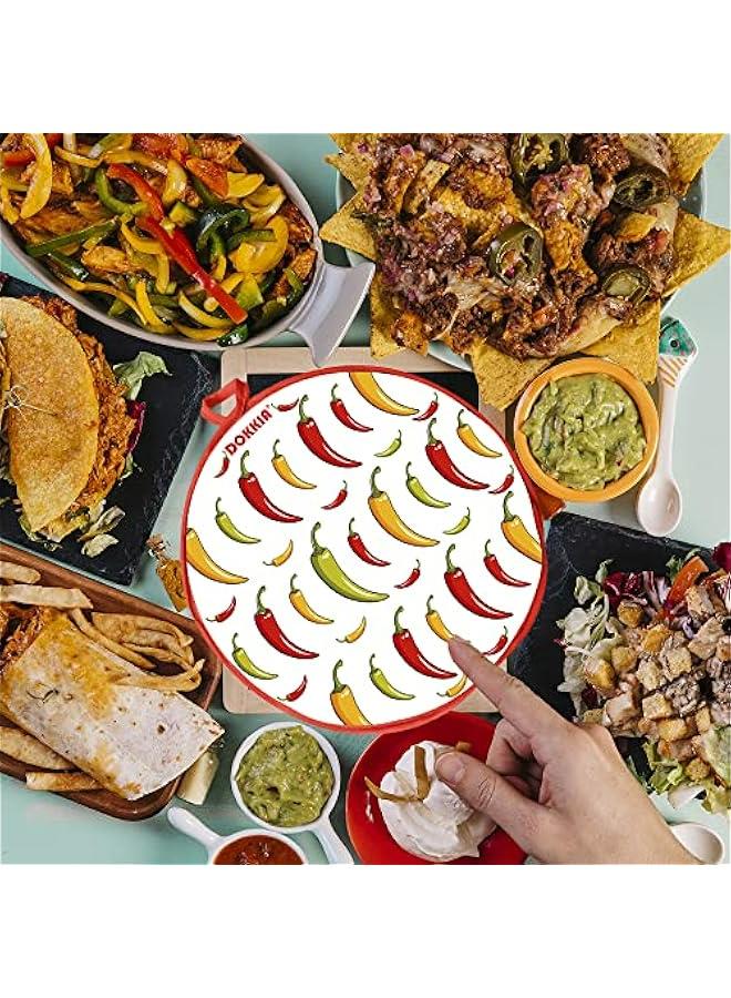 12 Inch Tortilla Warmer Taco Insulated Fabric Pouch - Keep Food Warm in Microwavable Bag (Red Chili Pepper Tuesday Flour Fajita)
