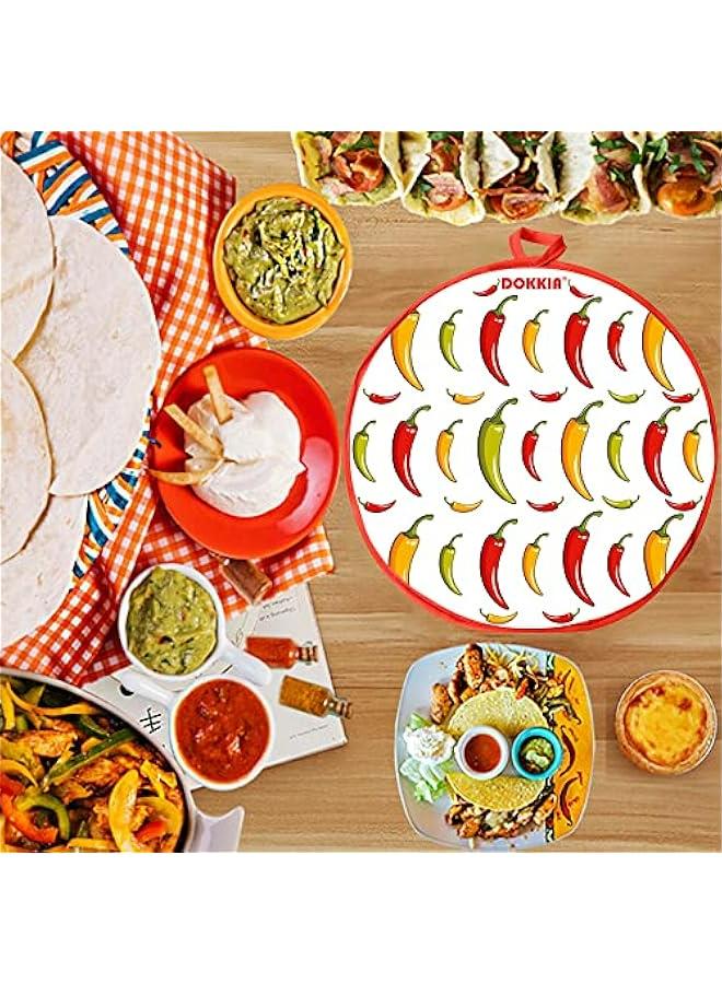 12 Inch Tortilla Warmer Taco Insulated Fabric Pouch - Keep Food Warm in Microwavable Bag (Red Chili Pepper Tuesday Flour Fajita)