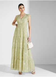 Maya V-Neck Flutter Sleeve Maxi Dress  - Image 1