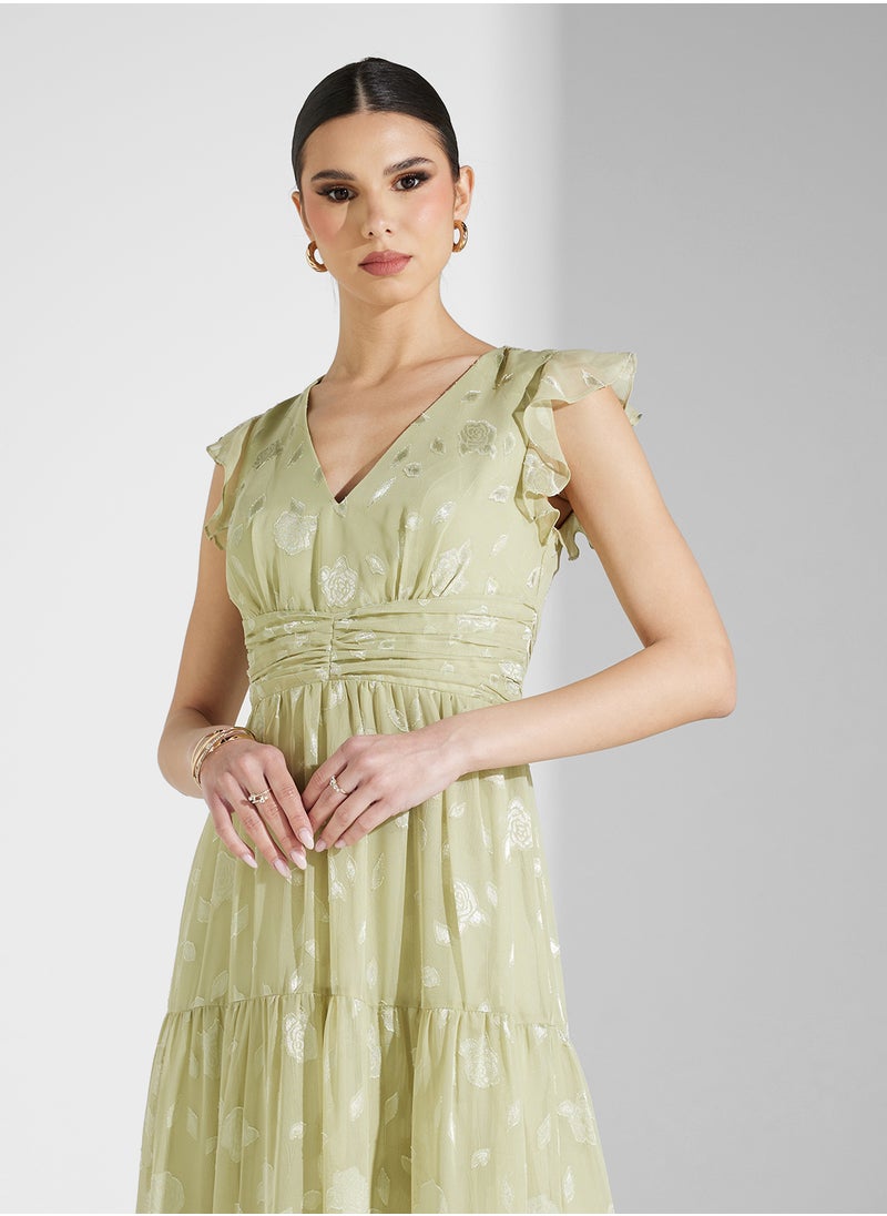 Maya V-Neck Flutter Sleeve Maxi Dress  - Image 3