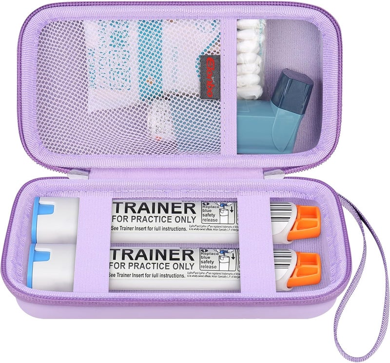Elonbo EpiPen Carrying Case Travel Medicine Kit for 2 Epi Pens or Auvi Q Asthma Inhaler Nasal Spray Allergy Meds Diabetic Supplies Ventolin Inhaler Organize Holder Bag Purple - Image 1