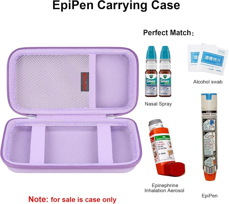 Elonbo EpiPen Carrying Case Travel Medicine Kit for 2 Epi Pens or Auvi Q Asthma Inhaler Nasal Spray Allergy Meds Diabetic Supplies Ventolin Inhaler Organize Holder Bag Purple - Image 2