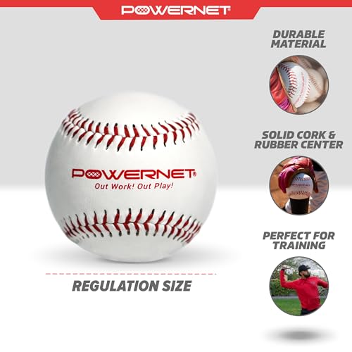 PowerNet Recreation Baseballs, 12 Practice Baseballs, Recreation Grade Regulation Size Balls, Portable Pitching & Batting Practice Equipment - Image 3