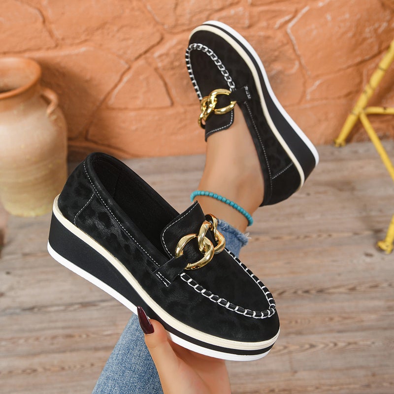 Chain Large Size Export Work Shoes New High Heels Leopard Print Lazy Loafers Wi Large Size - Image 3