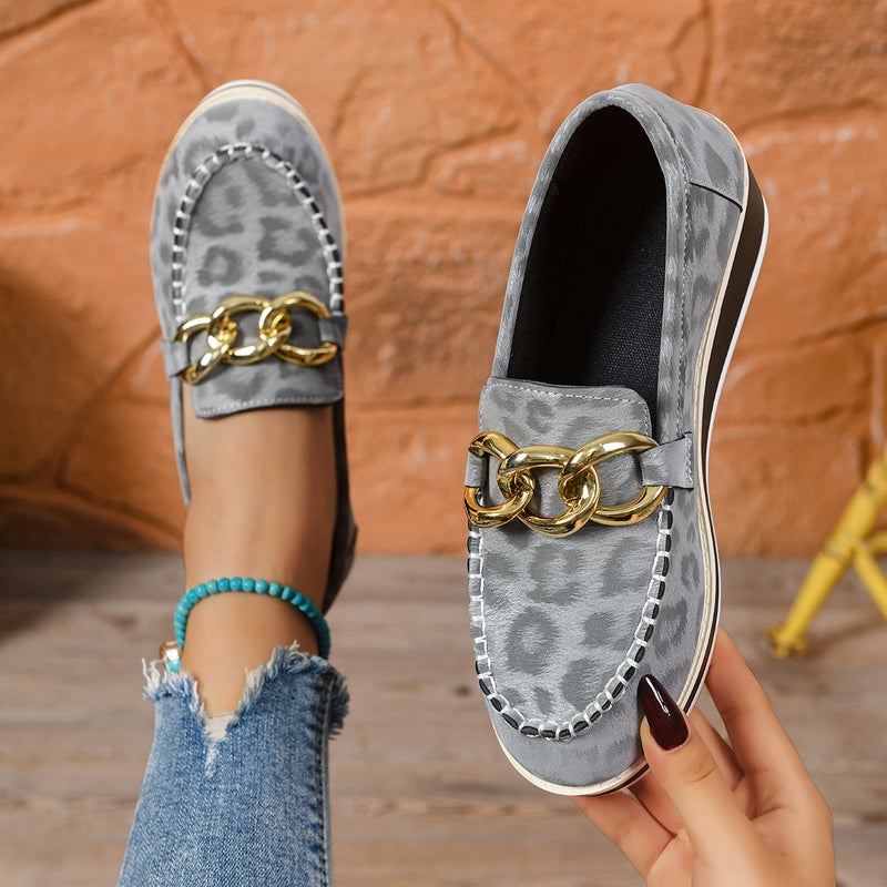 Chain Large Size Export Work Shoes New High Heels Leopard Print Lazy Loafers Wi Large Size - Image 2