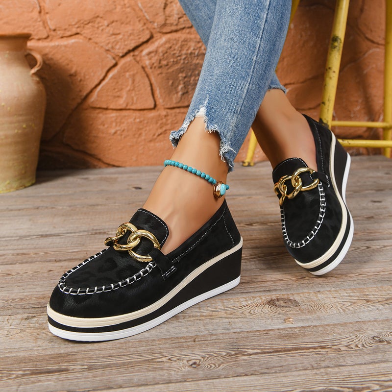 Chain Large Size Export Work Shoes New High Heels Leopard Print Lazy Loafers Wi Large Size - Image 1