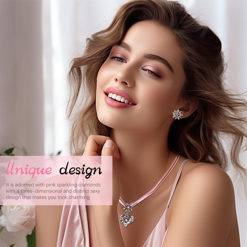 HANNEA® 3Pcs Vintage Rhinestone Heart Pendant Necklace Set for Women Girls, Y2K Style Jewelry with Stud Earrings, Fashion Accessory for Birthday Valentine Gift - Image 4