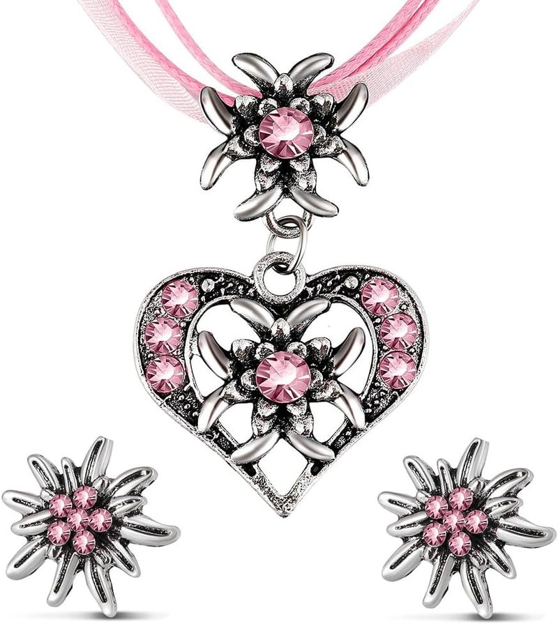 HANNEA® 3Pcs Vintage Rhinestone Heart Pendant Necklace Set for Women Girls, Y2K Style Jewelry with Stud Earrings, Fashion Accessory for Birthday Valentine Gift - Image 1