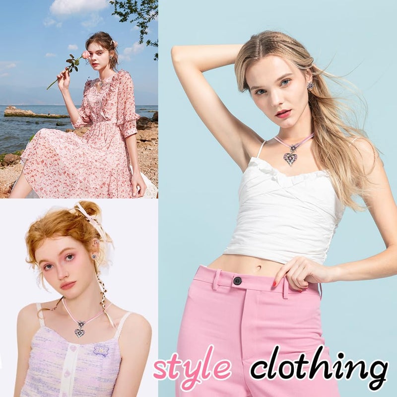 HANNEA® 3Pcs Vintage Rhinestone Heart Pendant Necklace Set for Women Girls, Y2K Style Jewelry with Stud Earrings, Fashion Accessory for Birthday Valentine Gift - Image 5