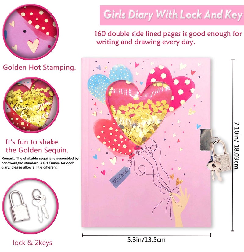GINMLYDA Girls Diary with Lock for Kids, GINMLYDA Pink Cute Diaries 7.1x5.3" 160 Pages Girl Journal Secret Notebook with Lock and Key for Little Kid Writing Drawing Gift for Pre school Age 6,8,12 - Image 5