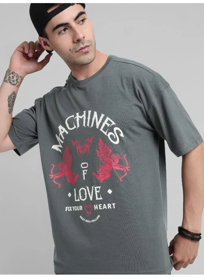 بيونغ تيشيرت مطبوع مقاس كبير "آلات الحب" للرجال