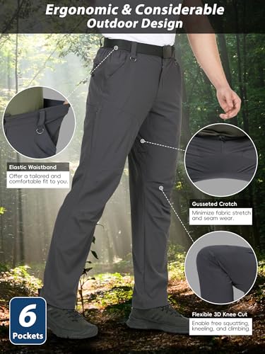 Zoofly Mens Tactical Pants Zipper Pockets Water Resistant Cargo Work Pants Nylon Lightweight Elastic Comfy Quick Dry (Dark Grey, 40W*34L) - Image 4