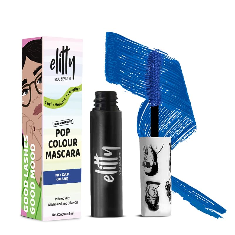 Elitty Elitty Pop Colored Lush Lashes Mascara No Cap Blue Waterproof Smudge proof Curling and lengthening Infused with Witch Hazel and Almond Oil Vegan Cruelty Free 5 ML Each - Image 1