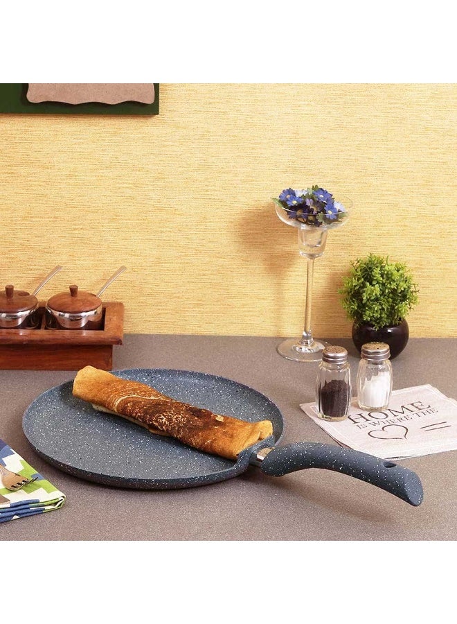 Wonderchef Granite Non-Stick Dosa Tawa 30cm for Kitchen, Non-Toxic, Chemical & PFOA Free, Low-Oil Cooking, Scratch-Resistant, Gas Stove & Induction Friendly, Soft-Touch Handle, 2-Yr Warranty, Grey - Image 2