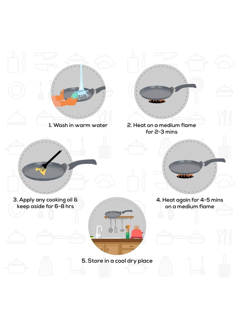 Wonderchef Granite Non-Stick Dosa Tawa 30cm for Kitchen, Non-Toxic, Chemical & PFOA Free, Low-Oil Cooking, Scratch-Resistant, Gas Stove & Induction Friendly, Soft-Touch Handle, 2-Yr Warranty, Grey - Image 3