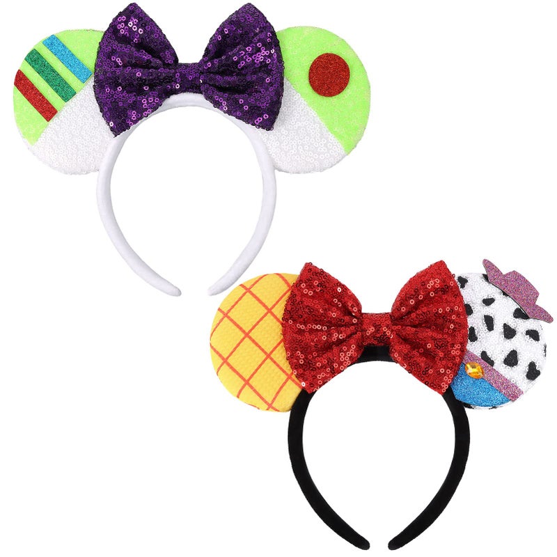 ETLUK Mouse Ears Headbands 2 PCS Mouse Ears Sequin Bow Headbands for Women Boys and Girls Cosplay Accessories Party Decorations Green Yellow