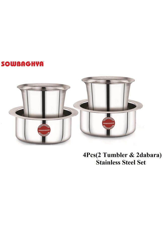 SOWBAGHYA Stainless Steel Dabara Set (4Pcs) | Dabara- 2 Nos, Tumbler- 2Nos| Tea Dabara Set | South Indian Coffee | Serving Drinkware | Stainless Steel Dabara Set - Image 2