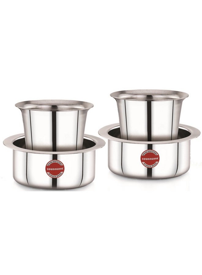 SOWBAGHYA Stainless Steel Dabara Set (4Pcs) | Dabara- 2 Nos, Tumbler- 2Nos| Tea Dabara Set | South Indian Coffee | Serving Drinkware | Stainless Steel Dabara Set - Image 1
