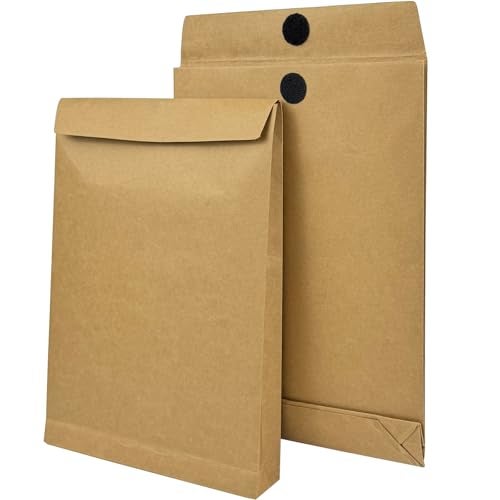 Neehows 25 Pack Expandable Large Kraft Envelopes, 9.3" x 13" Big Mailing Envelopes Hook-and-Loop Closure Anti Tear Catalog Envelopes for Business Office Paper Documents File Storage - Brown - Image 3