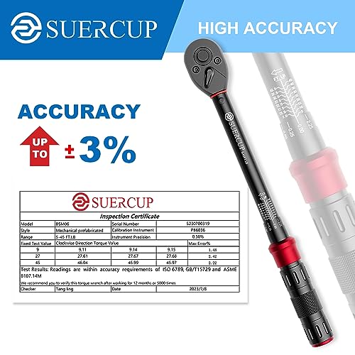 SUERCUP 3/8-Inch Drive Click Torque Wrench - 5-45 Ft-Lb/6.8-61Nm, Dual-Direction Adjustable 72 Tooth Click Torque Wrench for Bike, Motorcycle and Car Repair - Image 2