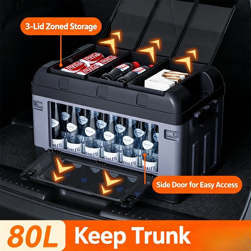 Folding Car Storage Box, Side Opening, Large Capacity for Outdoor Camping - Image 1