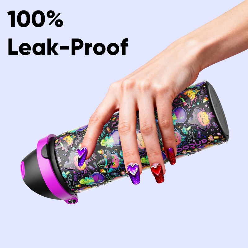 ENCOOL Insulated Water Bottle with Straw - Encool Stainless Steel Water Bottle with Push Button Lid, Leak-Proof & BPA-Free, Keeps Cold for 24 Hours for Sports, Travel, Gym (24 oz, Meowgic Night) - Image 5