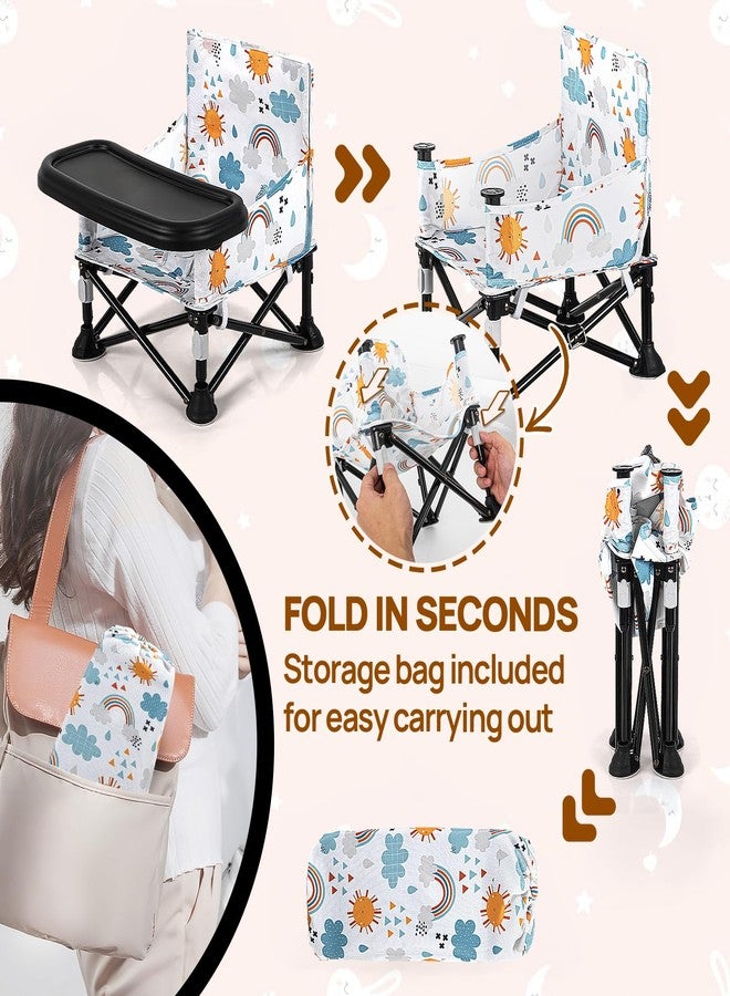 AskCat Toddler Booster Seat for Kitchen Chair & Travel - Portable Foldable with Removable Tray, Baby Camping Chair 6-36 Months Indoor Outdoor (White Cloud Design) - Image 3