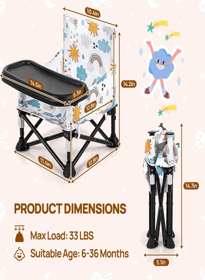 AskCat Toddler Booster Seat for Kitchen Chair & Travel - Portable Foldable with Removable Tray, Baby Camping Chair 6-36 Months Indoor Outdoor (White Cloud Design) - Image 2