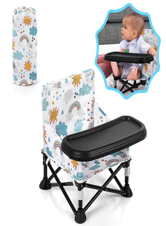 AskCat Toddler Booster Seat for Kitchen Chair & Travel - Portable Foldable with Removable Tray, Baby Camping Chair 6-36 Months Indoor Outdoor (White Cloud Design) - Image 1
