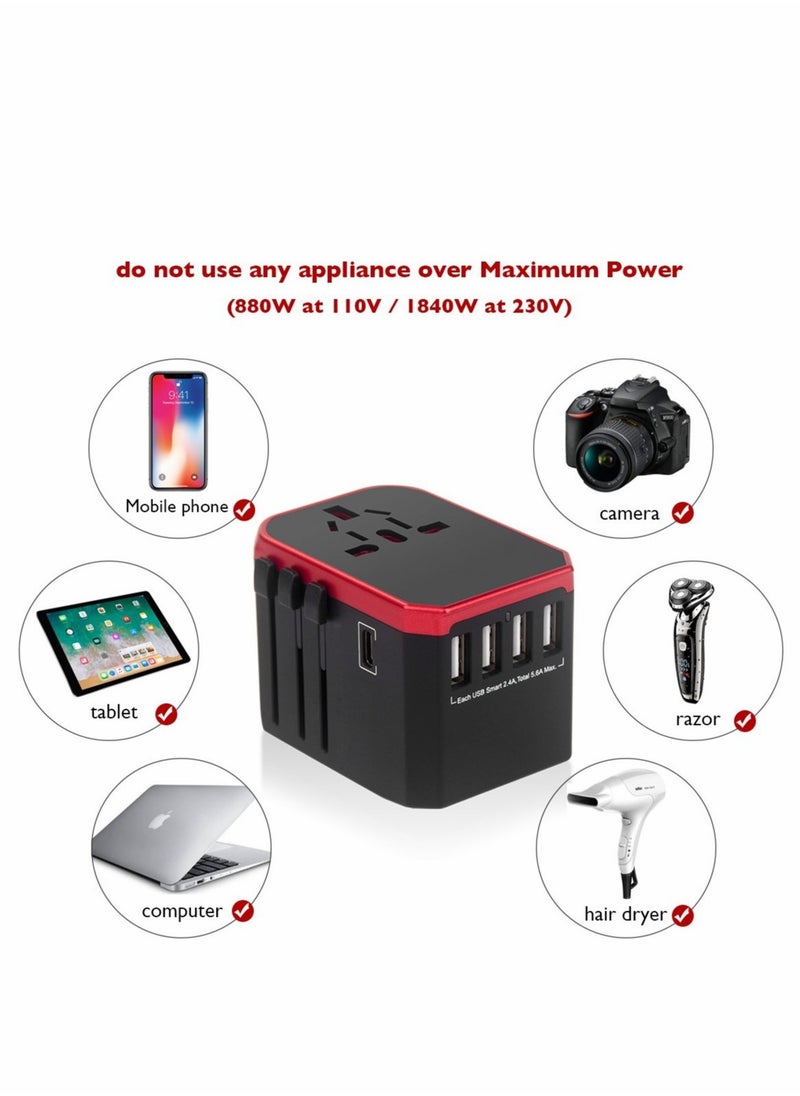 SYOSI European Travel Plug Adapter Worldwide 4 USB Ports with 5.6A High Speed Charger and 1 3.0A Type C International Wall All in One Universal Adaptor  - Image 5