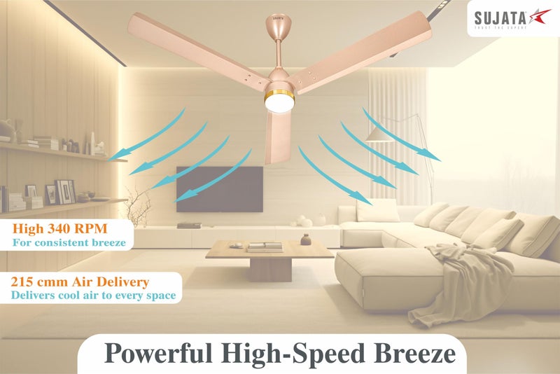 Sujata Premium BLDC Ceiling Fan 1200mm | 3 Years Warranty | Energy Efficient Ceiling fan with light for Living Room, Remote Control BLDC Fans, 5 Star BEE Rated, Slim Air Underlight (Topaz Gold) - Image 3