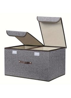 KITCHENOO Large Foldable Linen Storage Box with Lid and Handles, Grey Fabric Organizer Cube with Removable Dividers for Home Bedroom, 50 x 30 x 28 cm  - Image 1