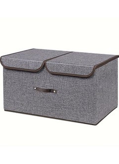 KITCHENOO Large Foldable Linen Storage Box with Lid and Handles, Grey Fabric Organizer Cube with Removable Dividers for Home Bedroom, 50 x 30 x 28 cm  - Image 4