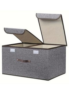 KITCHENOO Large Foldable Linen Storage Box with Lid and Handles, Grey Fabric Organizer Cube with Removable Dividers for Home Bedroom, 50 x 30 x 28 cm  - Image 2