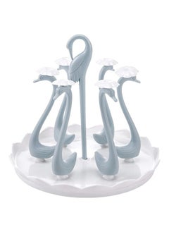 Mug Holder, Coffee Cup Holder, Rotatable Plastic Mug Rack, Coffee Mug Organizer Holder for Counter Stand, Swan Shaped Cups Display Rack with 6 Holders, Elegant Counter Home Accessory (Blue)