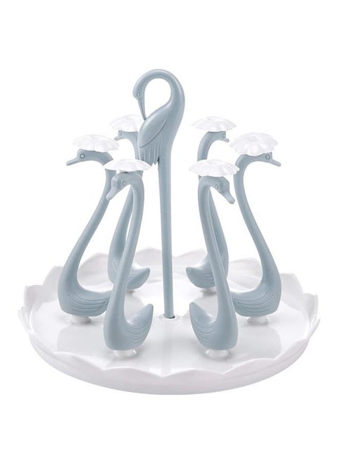 Mug Holder, Coffee Cup Holder, Rotatable Plastic Mug Rack, Coffee Mug Organizer Holder for Counter Stand, Swan Shaped Cups Display Rack with 6 Holders, Elegant Counter Home Accessory (Blue)