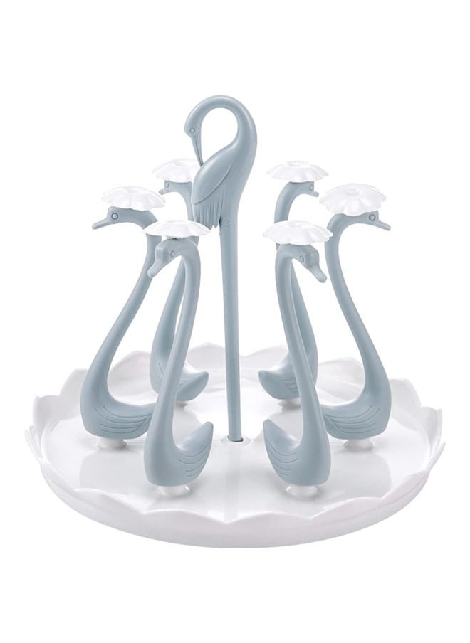 Hihonor Mug Holder, Coffee Cup Holder, Rotatable Plastic Mug Rack, Coffee Mug Organizer Holder for Counter Stand, Swan Shaped Cups Display Rack with 6 Holders, Elegant Counter Home Accessory (Blue)  - Image 1