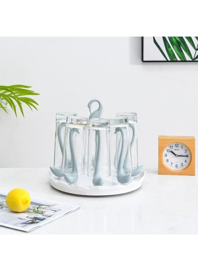Hihonor Mug Holder, Coffee Cup Holder, Rotatable Plastic Mug Rack, Coffee Mug Organizer Holder for Counter Stand, Swan Shaped Cups Display Rack with 6 Holders, Elegant Counter Home Accessory (Blue)  - Image 4